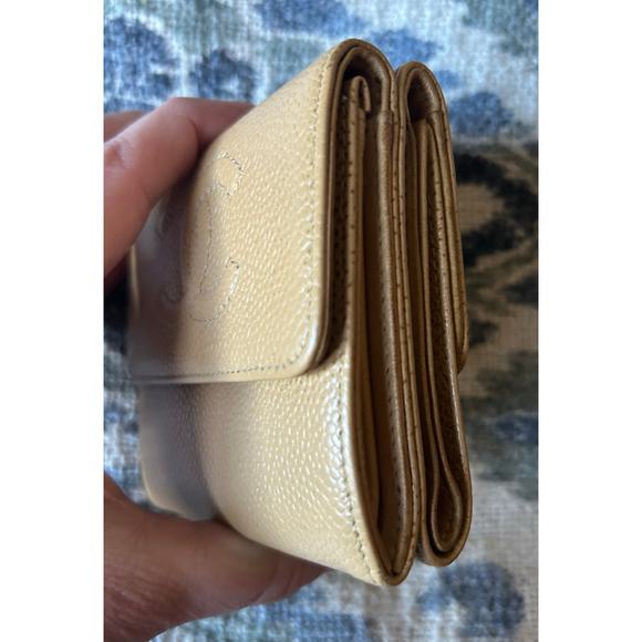 Chanel Beige Caviar CC Logo Trifold Compact Wallet - Picture 3 of 11
